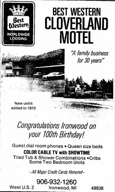 Budget Host Inn (Cloverland Court Motel, Cloverland Motel) - June 20 1985 Ad (newer photo)
